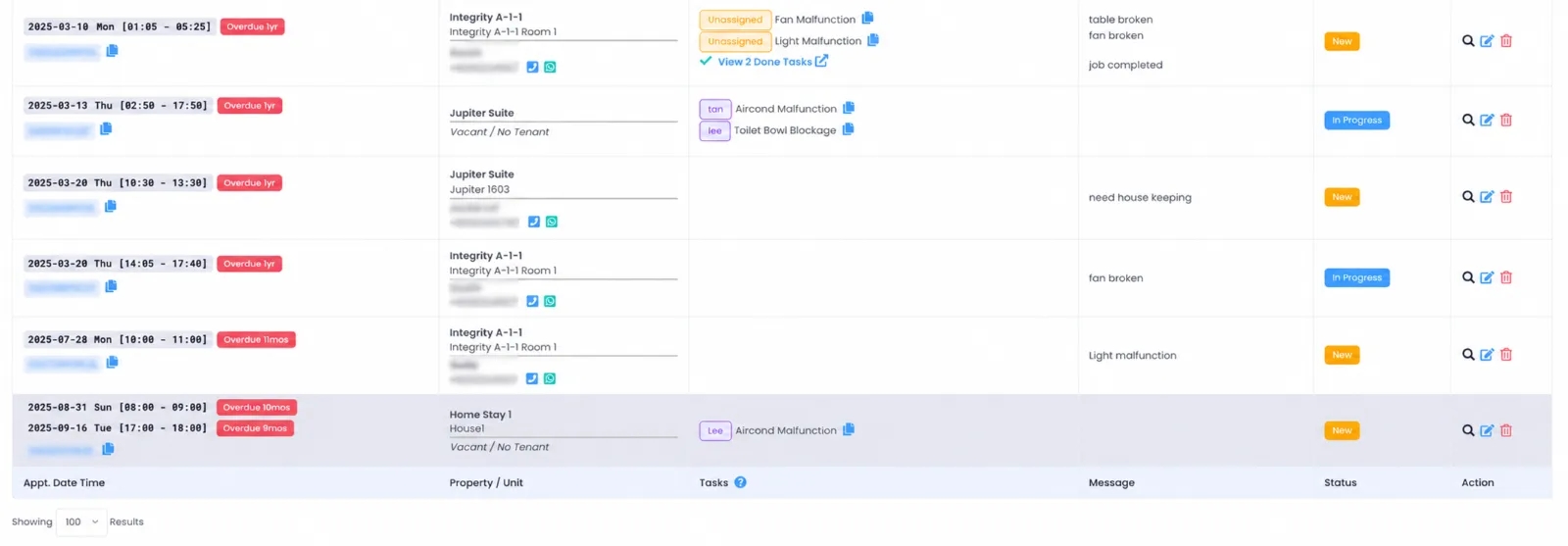 features maintenance status