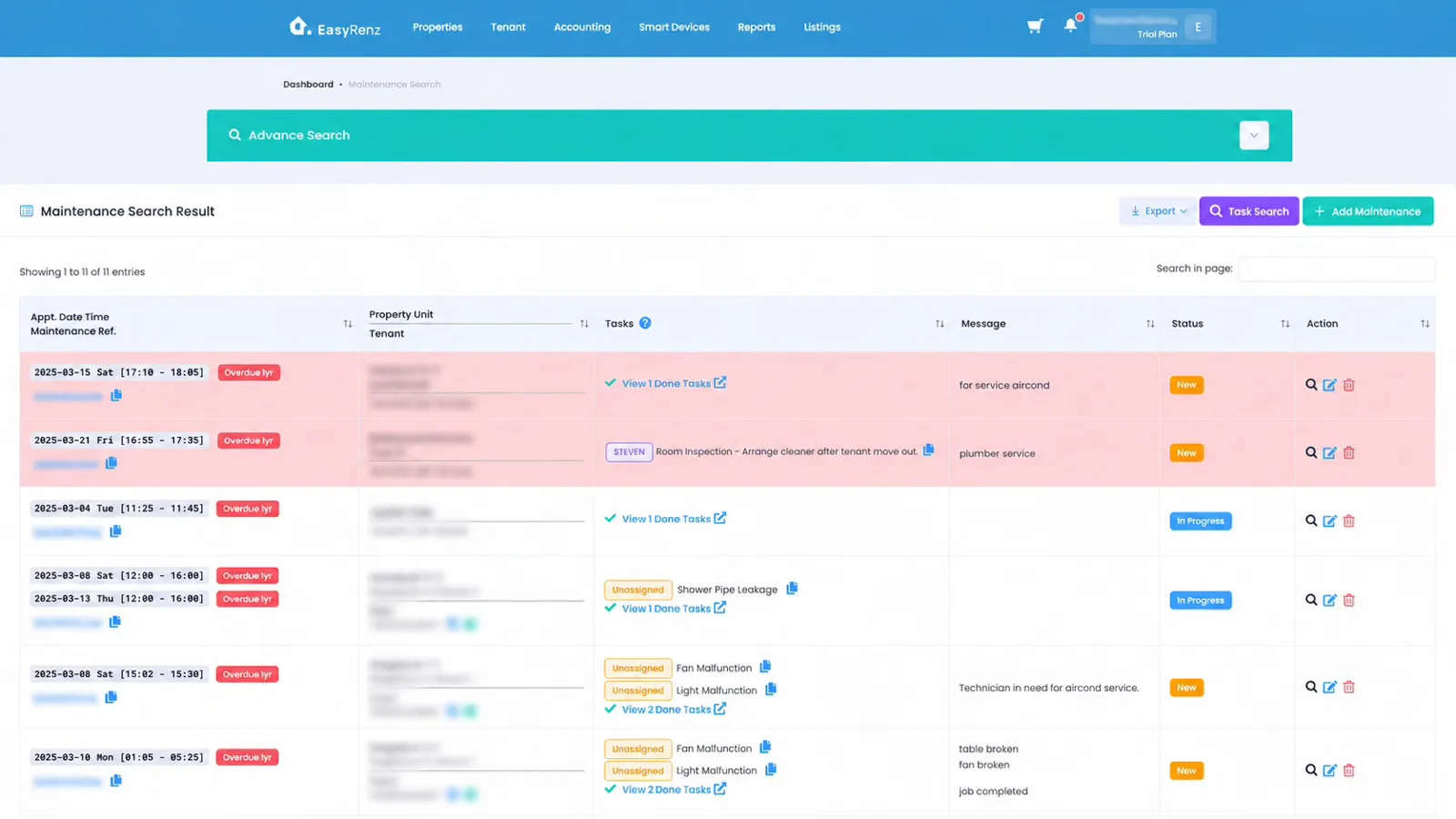 features maintenance tickets