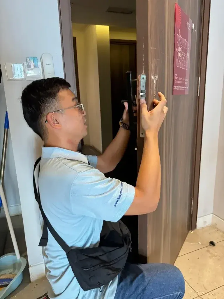 A finished smart door lock installation ready for handover.
